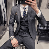 Xituodai Blazer and Vest Pant High-end Brand Boutique Striped Men's Formal Business Slim Suit Groom Wedding Dress Party Social Suit