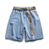 Xituodai Streetwear Men's Light Blue Straight Baggy Denim Shorts 2022 Summer New Korean Style Fashion Elastic Waist Short Jeans