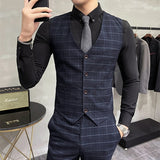 Xituodai High End Brand Classic Plaid Men's Formal Business Vest and Pants Groom Wedding Dress Party Banquet Office Waistcoat 2 Piece Set