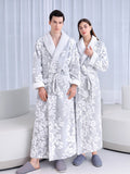 Xituodai Women and Men Sleepwear Winter Warm Nightgown Jacquard Double Layer Thicken Robe Gown Coral Fleece Lovers' Bathrobes Lingerie