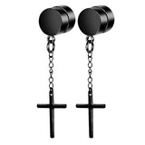 Xituodai 2 Pcs Black Magnetic Earrings for Men Clip On Earrings for Men Fake Earrings Mens Earrings Hoop Cross Dangle Earrings