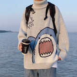 Xituodai Men's and women's sweaters turtleneck cartoon shark couple knitted sweater ins casual loose Korean version knitted pullover top