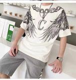 Xituodai Top Fashion T Shirt Tshirt Homme O-neck Novelty Wings Drills Joker Cotton Short Male Popular Logo Collar Sleeve T-shirt