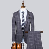 Xituodai ( Blazer + Pants + Vest ) Luxury 3 Pcs Set Men's Wedding Suit Fashion Men's Slim Plaid Business Office Suit Sets Large Size Men