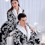 Xituodai Women and Men Sleepwear Winter Warm Nightgown Jacquard Double Layer Thicken Robe Gown Coral Fleece Lovers' Bathrobes Lingerie