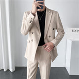 Xituodai Blazer + Vest + Pants Boutique Solid Color Double-breasted Slim Fit Business Formal Suit 2Pces and 3Pces Set Groom Wedding Dress