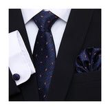 Xituodai Newest design Silk Festive Present Tie Handkerchief Cufflink Set Necktie Man's Plaid Yellow Shirt Accessories