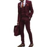 Xituodai 2022 Burgundy Wedding Tuxedos Two Button Mens Groom Suits Notched Lapel Slim Fit Prom Party Blazer Jacket(jacket+vest+pants)