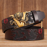 Xituodai New Male China Dragon Belt Cowskin Genuine Leather Belt for Men Carving Dragon Pattern Automatic Buckle Belt Strap For Jeans