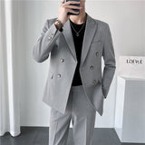 Xituodai 6XL 7XL ( Blazer + Pants ) Solid Color Plaid Stripe Luxury Male Suit 2Pces Set Formal Slim Mens Fashion Suit Groom Wedding Dress