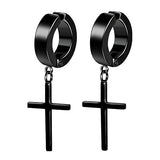 Xituodai 2 Pcs Black Magnetic Earrings for Men Clip On Earrings for Men Fake Earrings Mens Earrings Hoop Cross Dangle Earrings