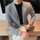 Xituodai Korean Men Suit Slim Lattice Suit Men Leisure 2PC Fall Vintage Business Gentleman Luxury Men Tuxedo Suit Smoking Homme