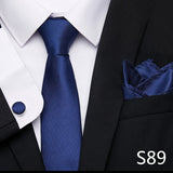 Xituodai Newest design Silk Festive Present Tie Handkerchief Cufflink Set Necktie Man's Plaid Yellow Shirt Accessories