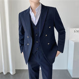 Xituodai Blazer + Vest + Pants Boutique Solid Color Double-breasted Slim Fit Business Formal Suit 2Pces and 3Pces Set Groom Wedding Dress