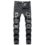 Xituodai Hip-hop Stitching Frayed Men Skinny Jeans Ripped Hole Motorcycle Stretch Slim Streetwear Biker Jeans Denim Pants Fashion