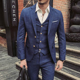 Xituodai （Jacket + Vest + Pants ) Fashion Boutique Plaid Mens Business Casual Suits 3Pces Groom Wedding Dress Plaid Male Slim Formal Suits