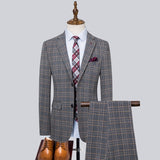 Xituodai (Blazers+Pants+Vest) Sets Spring Autumn New Fashion Lapel Suits  Men's Casual Business Plaid 3 Piece Suit Jacket Coat Trousers