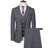 Xituodai (Jacket+Vest+Pants) Men's Luxury Suits Korean Slim Business Suit Gray Plaid Groomsman 3 Pcs Set Drees Trousers Waistcoat Blazer