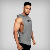 Xituodai Running Vest Brand Gym Clothing Mens Bodybuilding Hooded Tank Top Cotton Sleeveless Vest Sweatshirt Fitness Workout Sportswear