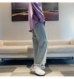 Xituodai Korean Fashion Light Blue Hole Baggy Denim Ankle-Length Pants Spring/Summer Streetwear Wide Leg Jeans Male