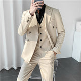 Xituodai Blazer + Vest + Pants Boutique Solid Color Double-breasted Slim Fit Business Formal Suit 2Pces and 3Pces Set Groom Wedding Dress