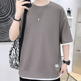 Xituodai Casual Men's Waffle Short-Sleeved T-Shirt Men's 2022 Summer New Simple Loose T-Shirt Fashion Round Neck Quick-Drying Men's Top