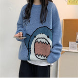 Xituodai Men's and women's sweaters turtleneck cartoon shark couple knitted sweater ins casual loose Korean version knitted pullover top