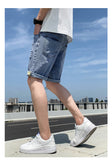 Xituodai Summer New Beach Casual Men's Denim Shorts Straight Knee-Length Jeans Fashion Trend Loose Ripped Men's Street Short Jeans