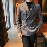 Xituodai Bandage Decorate Blazer Homme Fall Winter Mens Stylish Blazer British Fashion Double Breasted Solid Color Casual Suit Coat