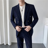 Xituodai 6XL 7XL ( Blazer + Pants ) Solid Color Plaid Stripe Luxury Male Suit 2Pces Set Formal Slim Mens Fashion Suit Groom Wedding Dress