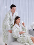 Xituodai Women and Men Sleepwear Winter Warm Nightgown Jacquard Double Layer Thicken Robe Gown Coral Fleece Lovers' Bathrobes Lingerie