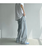 Xituodai Spring Light Blue Ripped Denim Wide-leg Pants Men Korean Style Fashion Straight Baggy Cropped Jeans Male Brand Clothing