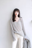 Xituodai Early Spring Ultra-Thin Micro-Permeable Worsted Wool Sweater V-Neck Loose And Thin Top Foreign-Style Bottoming Shirt Women