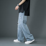 Xituodai 2022 Spring Summer Men's Ripped Wide Leg Jeans Korean Trend Straight Baggy Denim Pants Male Vintage Blue Trousers