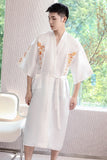 Xituodai Sleepwear Men Robe Embroidery Dragon Summer Kimono Bath Gown Sexy Nightwear Loose Bathrobe Lingerie V-Neck Oversized Loungewear