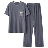 Xituodai Summer Knitted Cotton Mens Pyjamas Casual Short Tops Lattice Long Pants Sets V-neck Pajamas Fashion Men Sleepwear 5XL Homewear