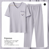 Xituodai Summer Knitted Cotton Mens Pyjamas Casual Short Tops Lattice Long Pants Sets V-neck Pajamas Fashion Men Sleepwear 5XL Homewear