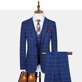 Xituodai ( Blazer + Pants + Vest ) Luxury 3 Pcs Set Men's Wedding Suit Fashion Men's Slim Plaid Business Office Suit Sets Large Size Men