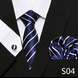 Fashion Brand Festive Present Tie Pocket Squares Cufflink Set Necktie For Men Shirt Accessories Gold Plaid