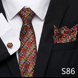 Xituodai Newest design Silk Festive Present Tie Handkerchief Cufflink Set Necktie Man's Plaid Yellow Shirt Accessories