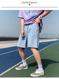 Xituodai Men's Denim Shorts Summer Baggy Wide Leg Short Jeans Korean Fashion Light Blue Casual Straight Hip Hop Streetwear Brand Clothes