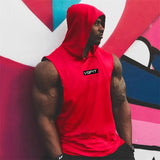 Xituodai Running Vest Brand Gym Clothing Mens Bodybuilding Hooded Tank Top Cotton Sleeveless Vest Sweatshirt Fitness Workout Sportswear