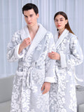 Xituodai Women and Men Sleepwear Winter Warm Nightgown Jacquard Double Layer Thicken Robe Gown Coral Fleece Lovers' Bathrobes Lingerie