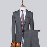 Xituodai (Jacket+Vest+Pants) Men's Luxury Suits Korean Slim Business Suit Gray Plaid Groomsman 3 Pcs Set Drees Trousers Waistcoat Blazer