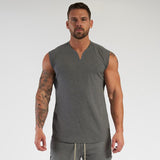 Xituodai Gym Clothing V Neck Compression Sleeveless Shirt Fitness Mens Tank Top Cotton Bodybuilding Stringer Tanktop Singlet Workout Vest