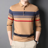 Xituodai Top Grade New Fashion Designer Brand Simple Mens Polo Shirt Trendy With Long Sleave Stripped Casual Tops Men Clothes