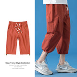 Xituodai Men's Cropped Pants Summer Thin Section Trend Shorts Cropped Pants Sports Fashion Drawstring Shorts Casual Pants Bermuda Men's