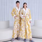 Xituodai Women and Men Sleepwear Winter Warm Nightgown Jacquard Double Layer Thicken Robe Gown Coral Fleece Lovers' Bathrobes Lingerie