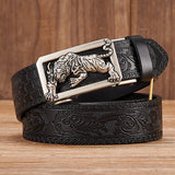 Xituodai Fashion Tiger Buckle with Tang Grass Pattern Leather Belt for Men Work of Art Belt Automatic Buckle Business Belt