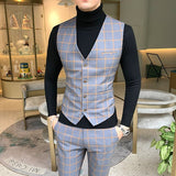 Xituodai High End Brand Classic Plaid Men's Formal Business Vest and Pants Groom Wedding Dress Party Banquet Office Waistcoat 2 Piece Set